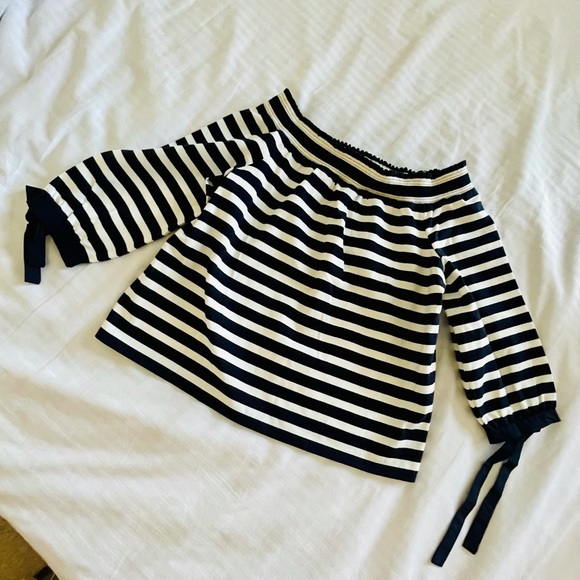 JCREW, NWT, off shoulder stripped blouse, navy blue, size M - Picture 4 of 4